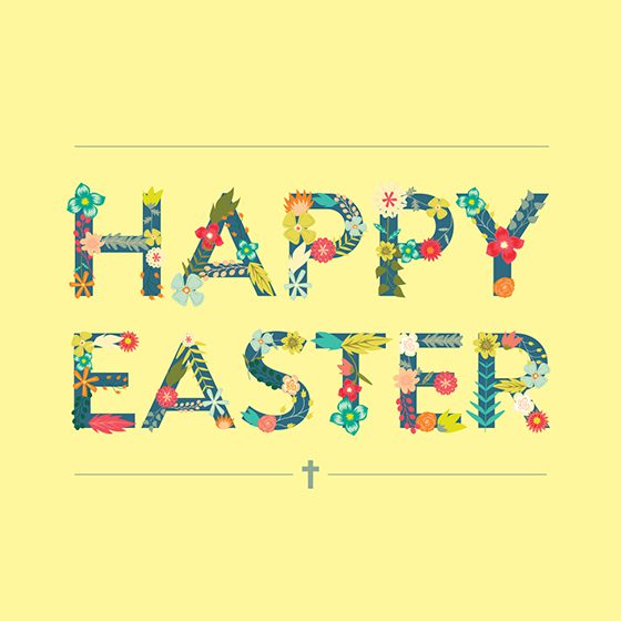 Pale yellow background with Happy Easter in floral lettering